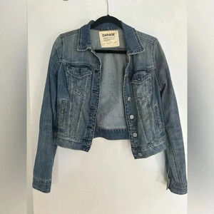Vintage Garage Denim Jean  Jacket with Sun Fading